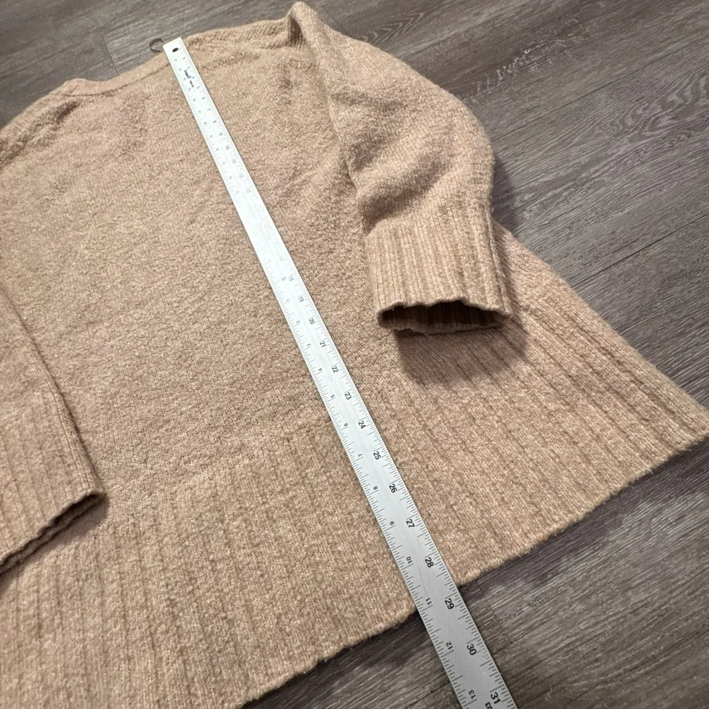 Zara Knit Sweater Womens M Tan Wool Blend Ribbed Trim Oversized‎ Cozy Minimalist